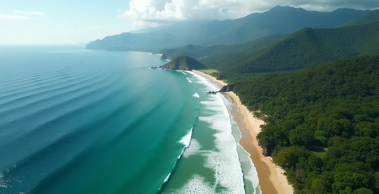 Übersichtskarte der drei Hauptsurfregionen Costa Ricas mit charakteristischen Wellenbedingungen