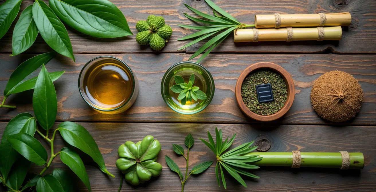 Visuelle Darstellung verschiedener Nachhaltigkeitszertifikate in Costa Rica im Vergleich, symbolisiert durch natürliche Elemente wie Blätter, Wasser und Holz.