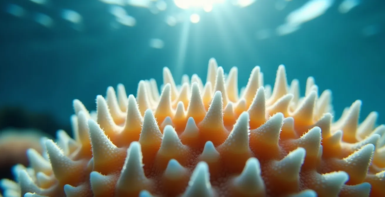 Makroaufnahme zeigt Details einer gefährlichen Korallenriff-Formation unter Wasser