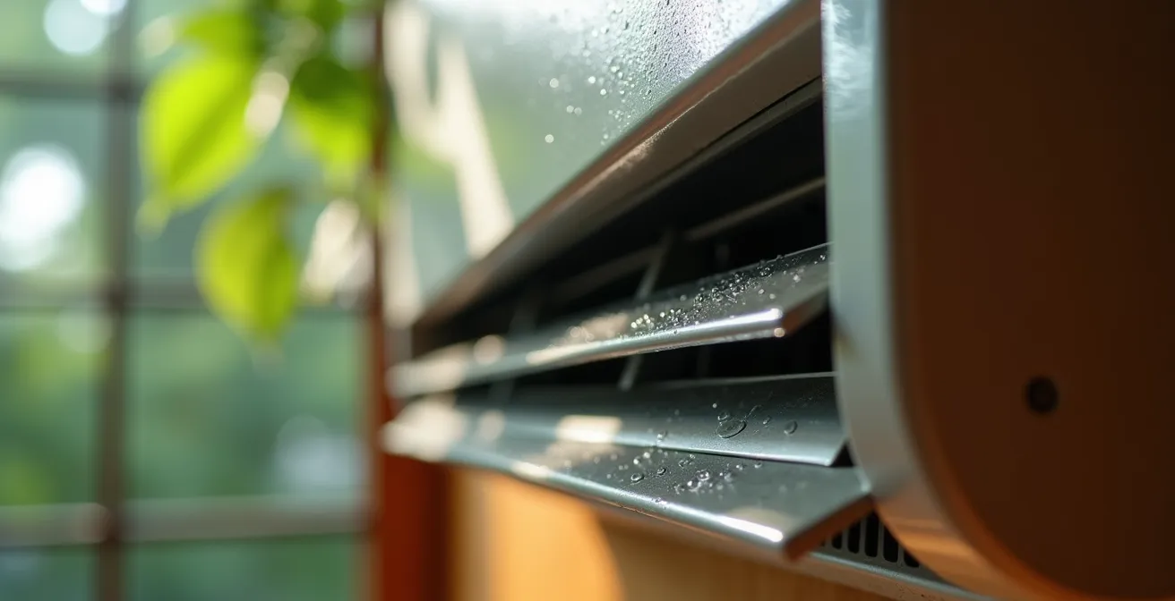 Moderne Split-Klimaanlage in tropischem Hotelzimmer