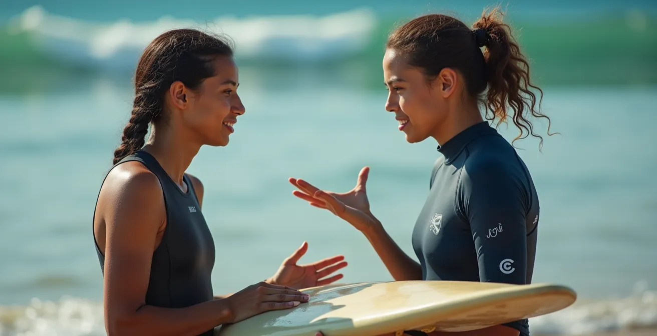 Surfschüler erhält direktes visuelles Feedback während Intensivtraining