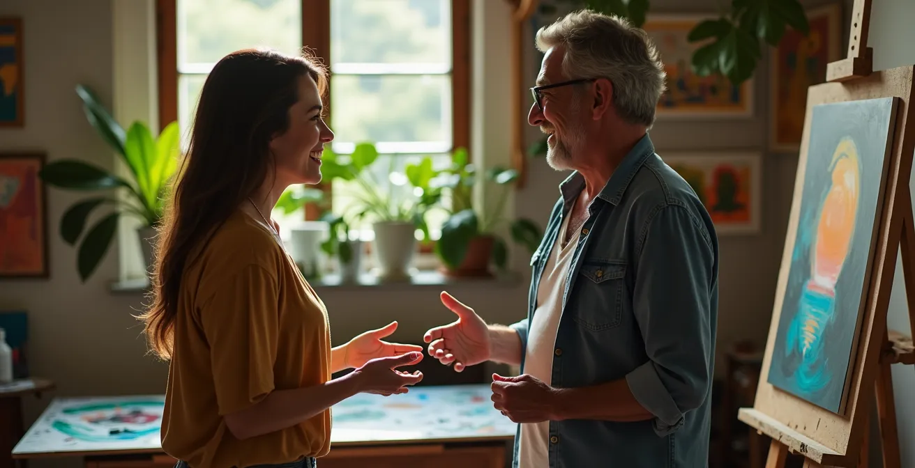 Künstlergespräch im Atelier mit deutschem Sammler