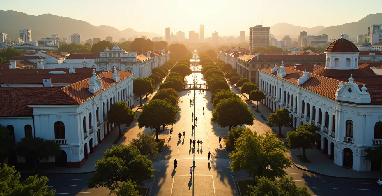 Vogelperspektive auf die Museumsmeile San Josés mit sichtbaren Verbindungswegen