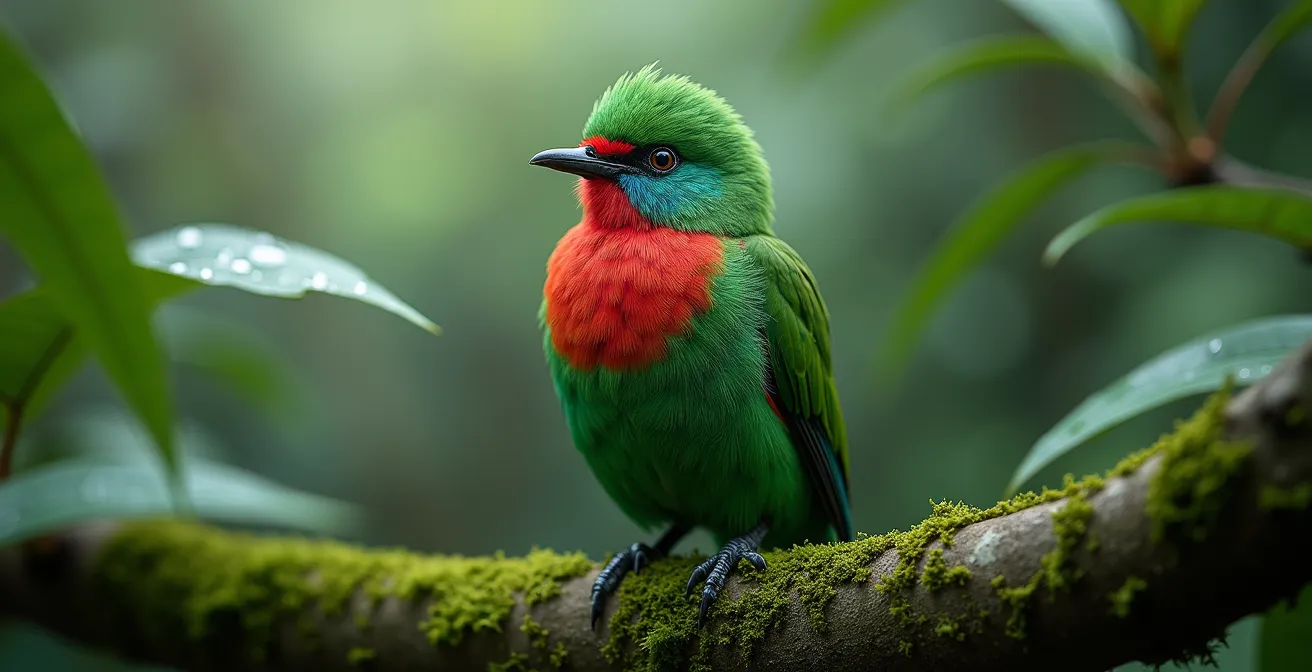 Quetzal-Vogel im Nebelwald von Costa Rica während der optimalen Beobachtungszeit