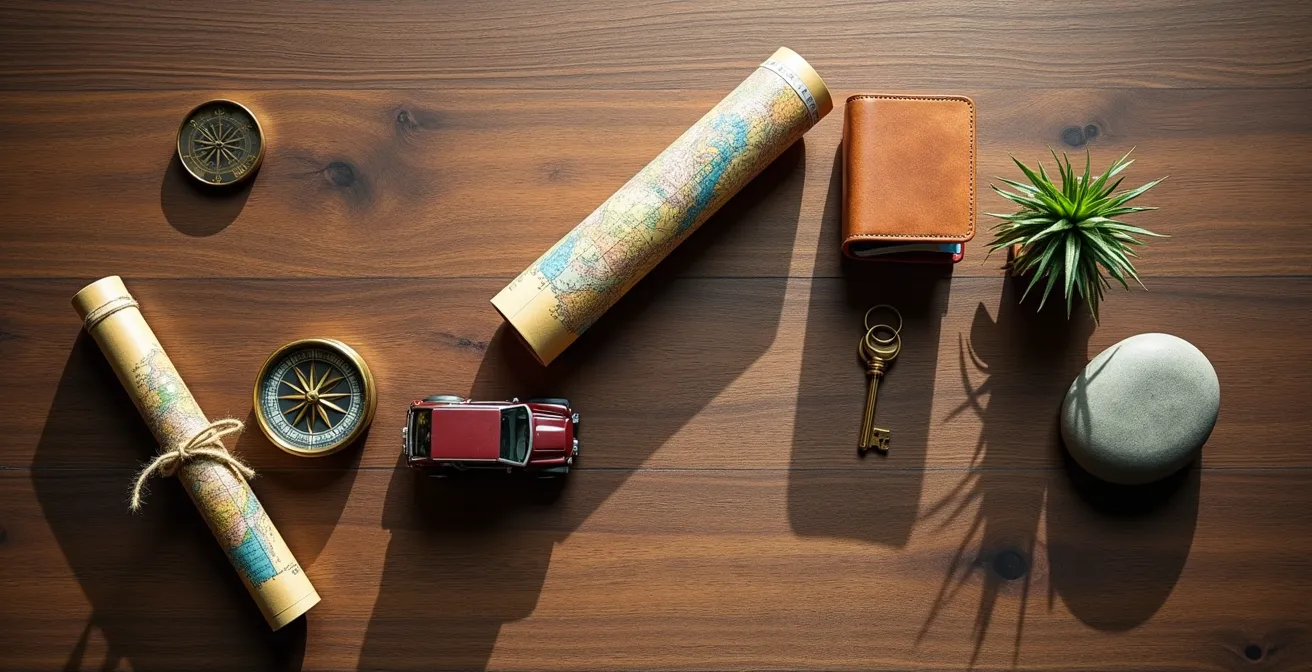 Visuelle Timeline der 7-Schritte-Planung für Costa Rica mit symbolischen Elementen