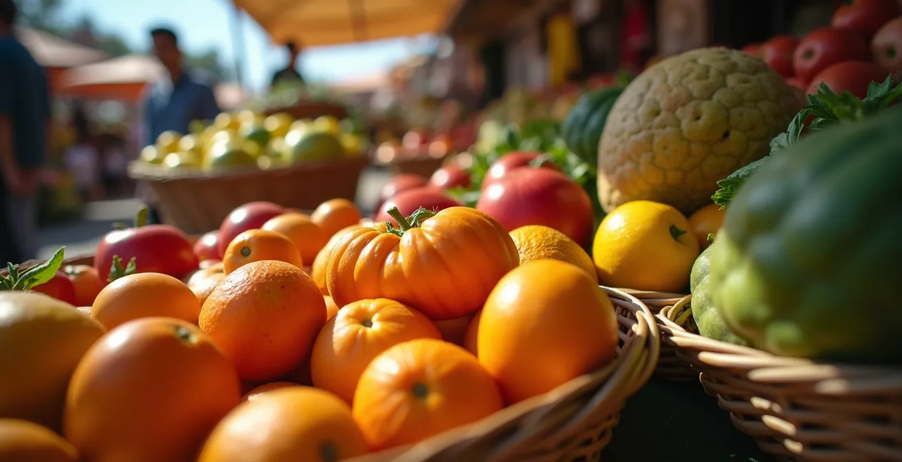 Lebhafter Bauernmarkt in San José mit lokalen Produkten und Einheimischen