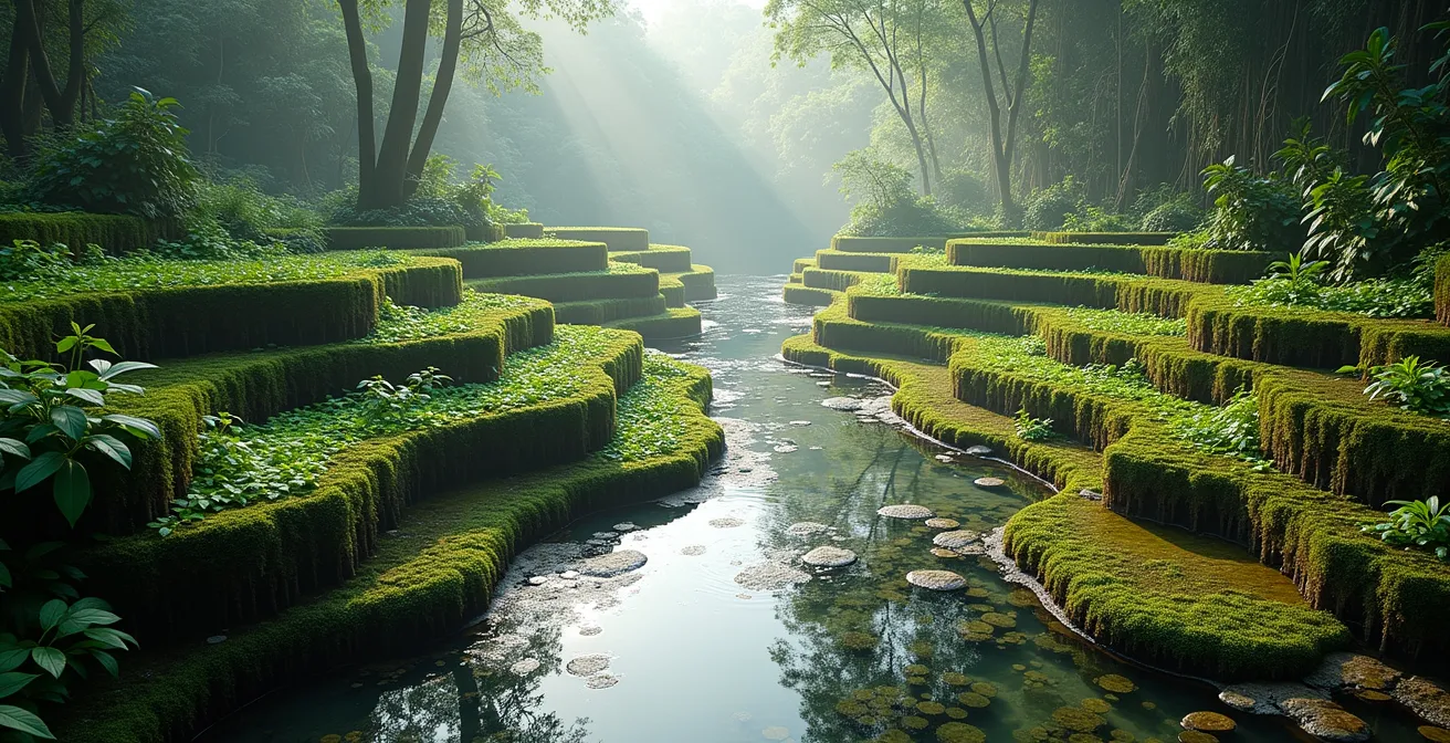 Natürliches Pflanzenkläranlage-System einer Öko-Lodge im Regenwald